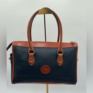 Dooney and Bourke Vintage Satchel Bag Black Pebbled Leather Brown  Accents